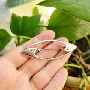 Vintage Art Deco 925 Sterling Silver Ornate Marquise Boucher Brooch Pin